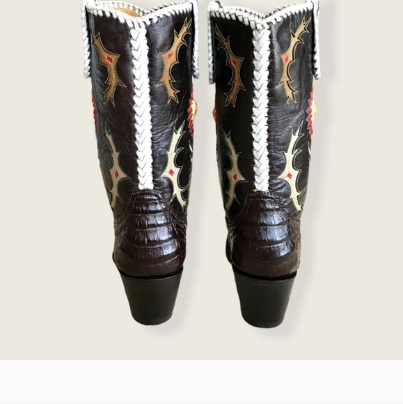 RARE Frye LIMITED EDITION Jennifer Estes Floral Crocodile Leather Cowboy Boot - Picture 7 of 9